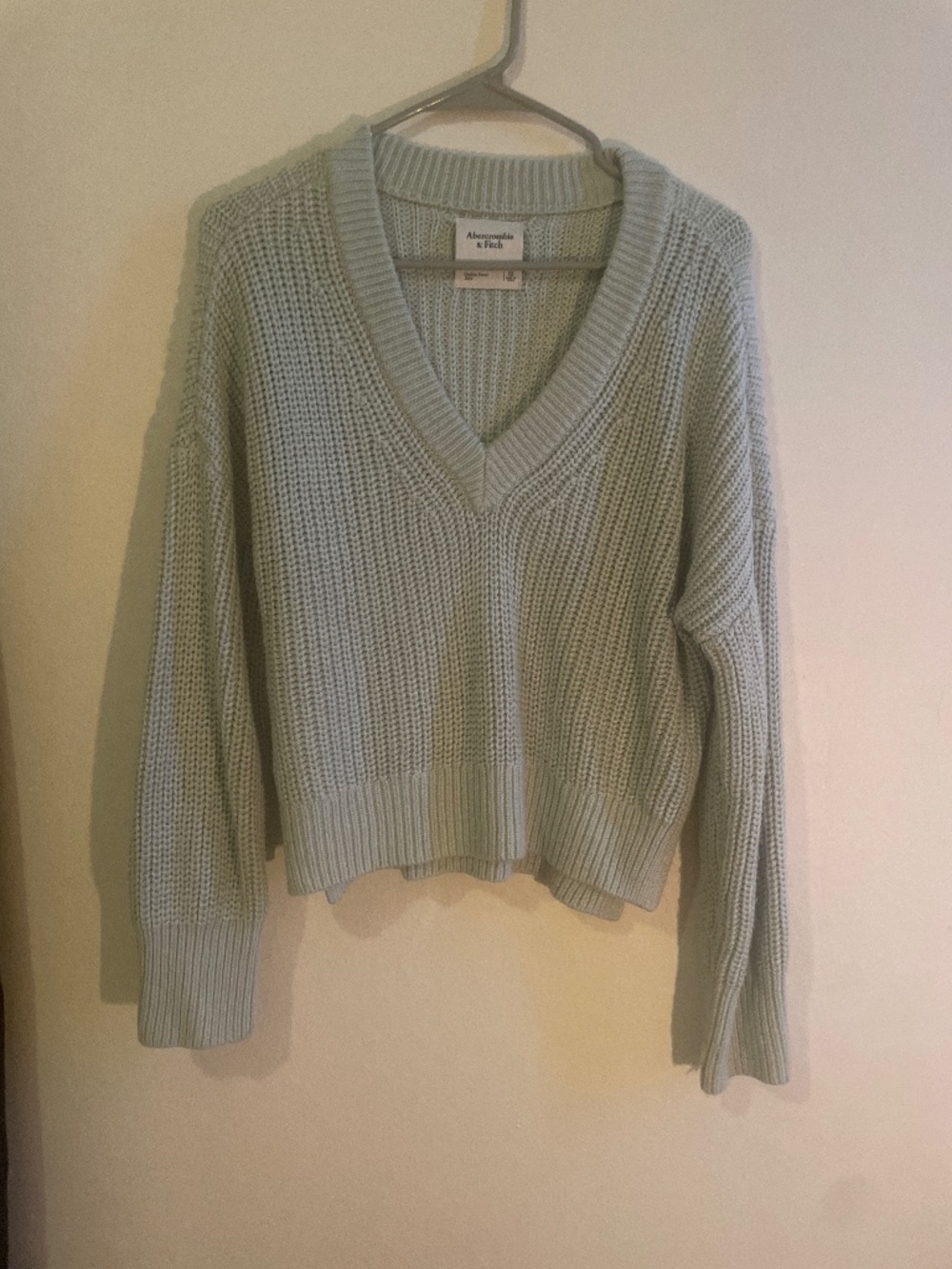 Abercrombie and Fitch Chunky Knit Sweater Mint Green XS V Neck Grandmacore